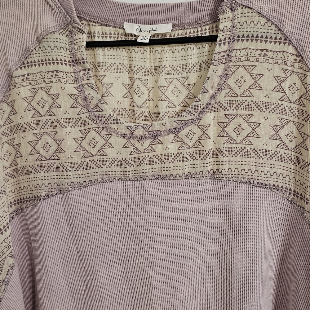 Oli & Hali Raw Hem Patchwork Blouse Top Size XL Lilac Lagenlook Rustic Oversized - Picture 6 of 12